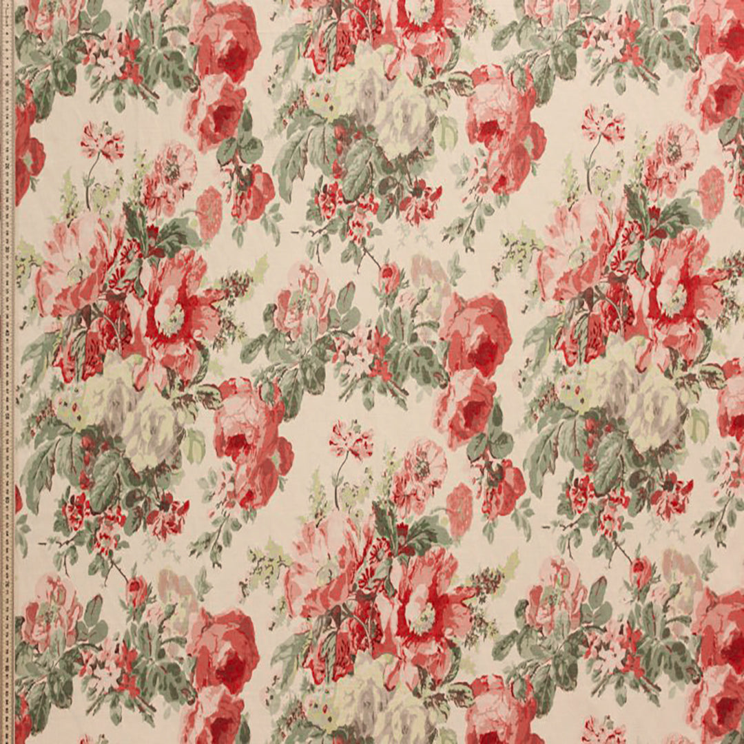 Floral pattern with red and pink flowers on a beige background