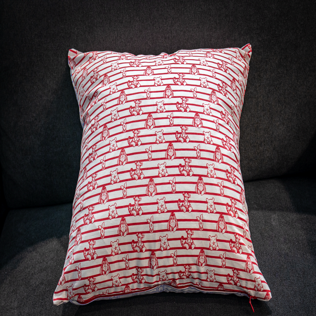 Red Stripe Winnie the Pooh & Friends reversible cushion