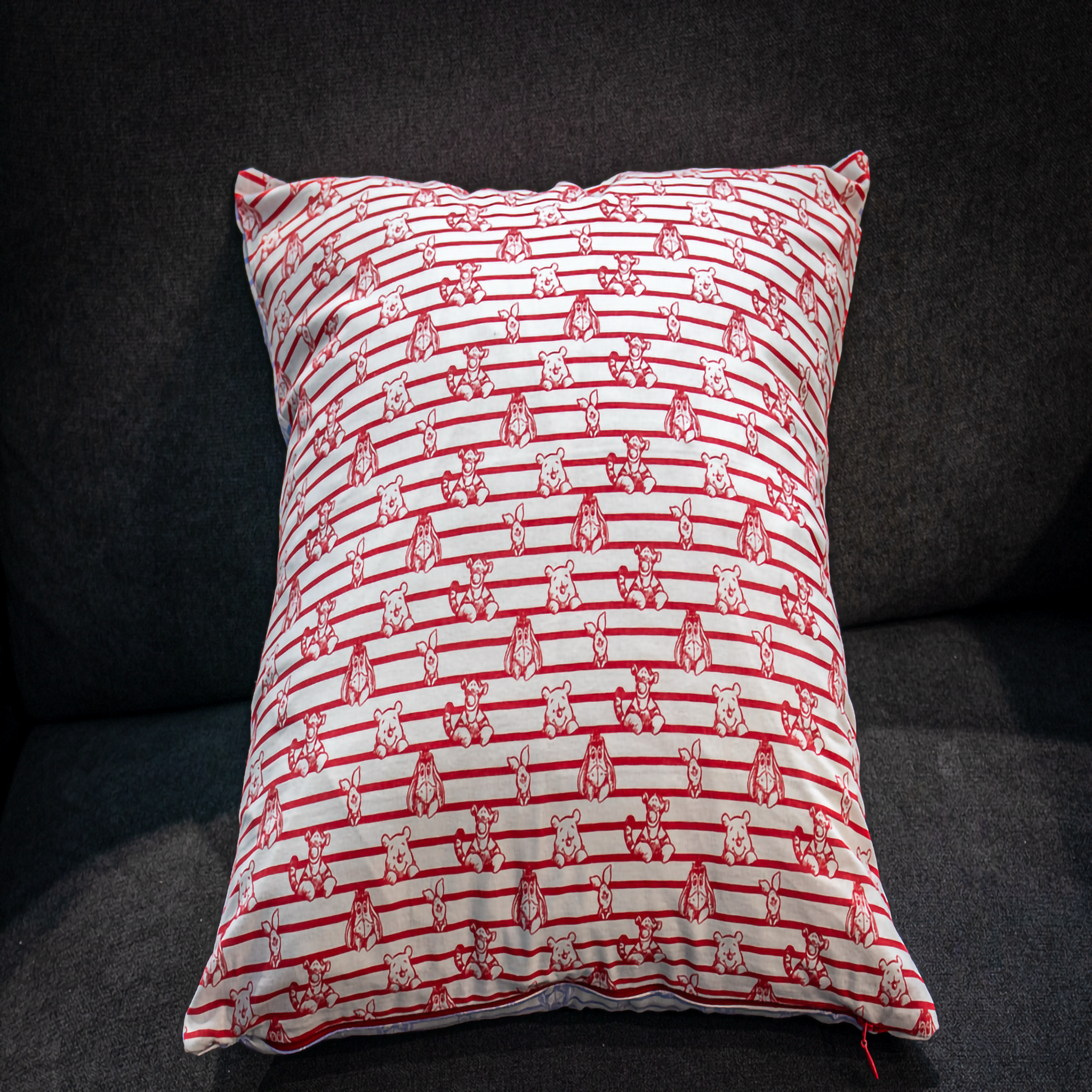 Red Stripe Winnie the Pooh & Friends reversible cushion