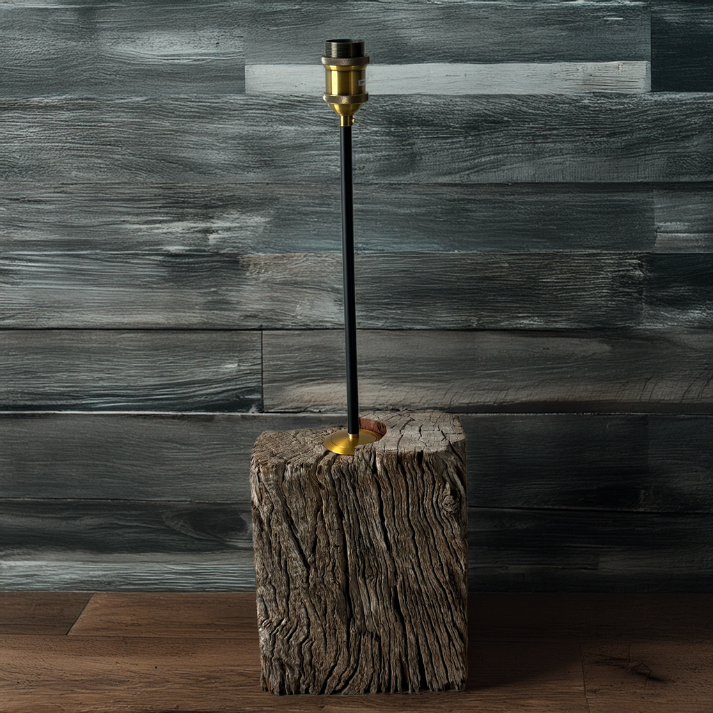 Rustic Railway Sleeper Lamp Base handmade in Australia by B. Bailey Design Co., exclusive to Luxe & Humble. Features reclaimed timber base with brass fitting.