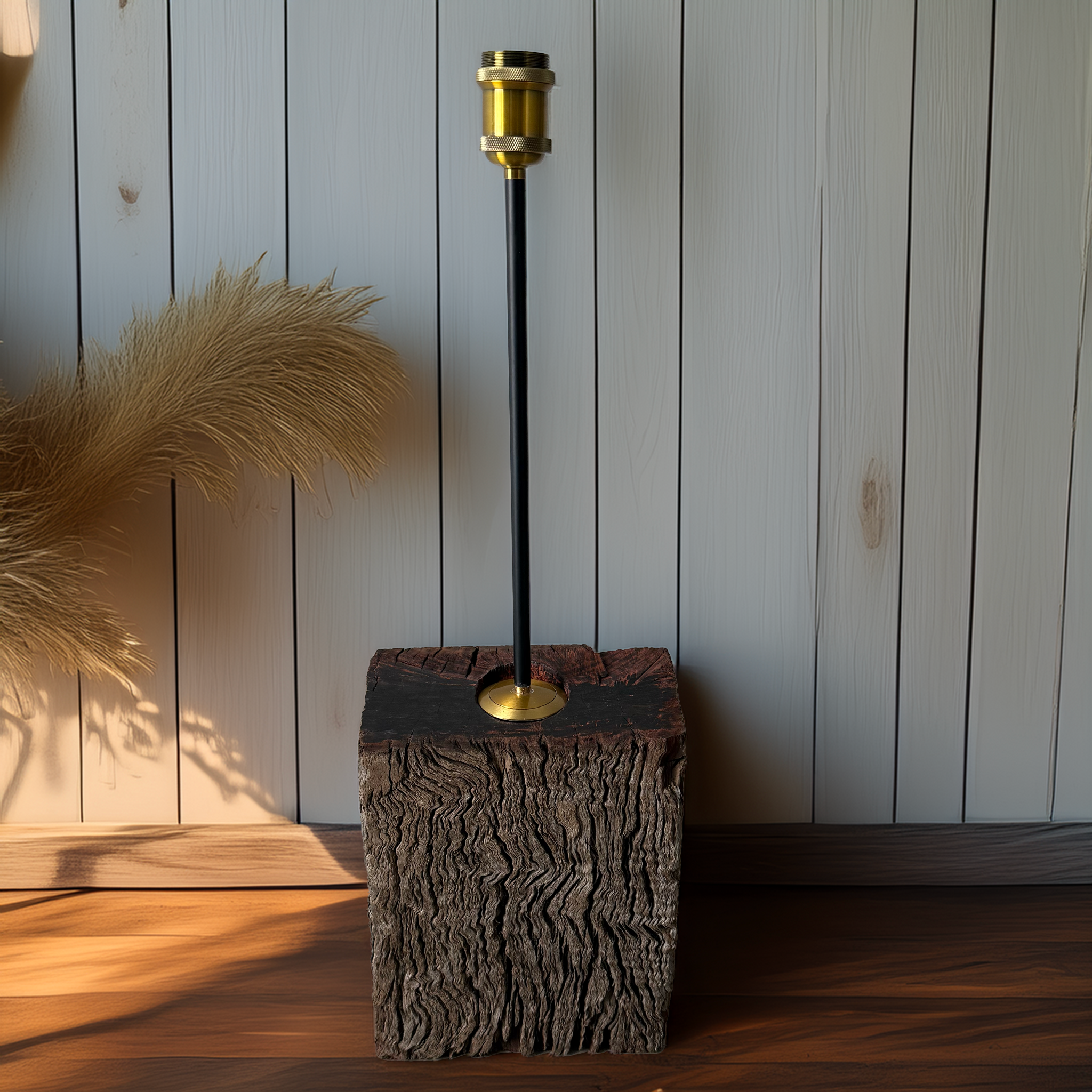 Discover the Rustic Railway Sleeper Lamp Base, handmade in Australia from reclaimed timber. Exclusive Luxe & Humble × B. Bailey Design Co. design. Unique, rustic lighting for modern interiors.