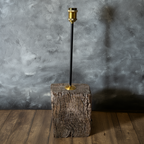 Handmade Rustic Railway Sleeper Lamp Base with reclaimed timber block, matte stem, and brass fitting. Designed in Australia by B. Bailey Design Co., exclusive to Luxe & Humble.