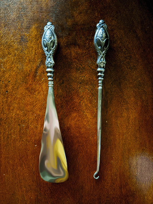 Elegant Silver Button Hook & Shoe Horn Set - 1930s Charm