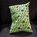 Winnie the Pooh reversible pillow featuring Pooh, Tigger, and Eeyore, with one side showcasing an inspirational quote and the other a playful balloon design, made from premium cotton fabric.