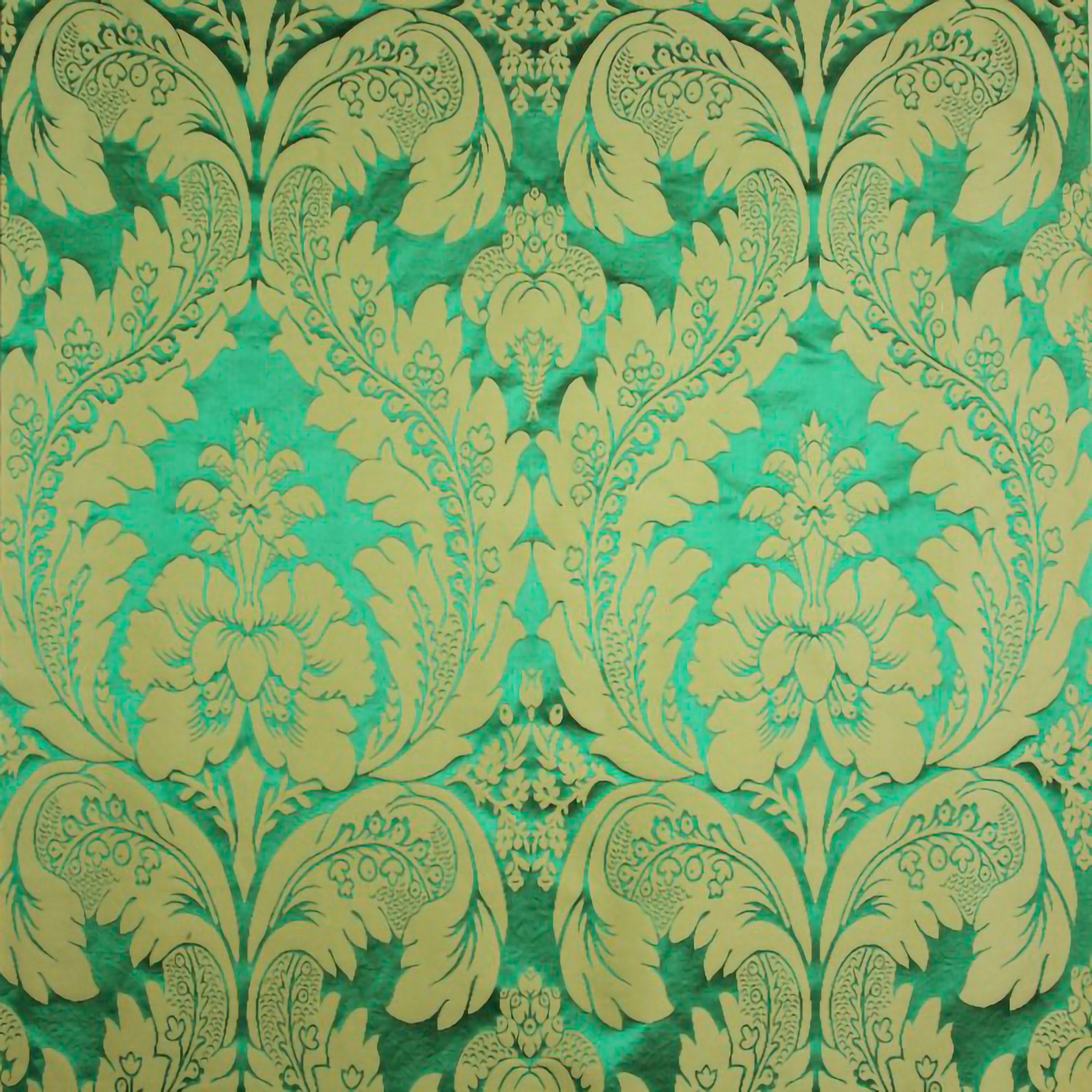 Decorative green and gold patterned fabric