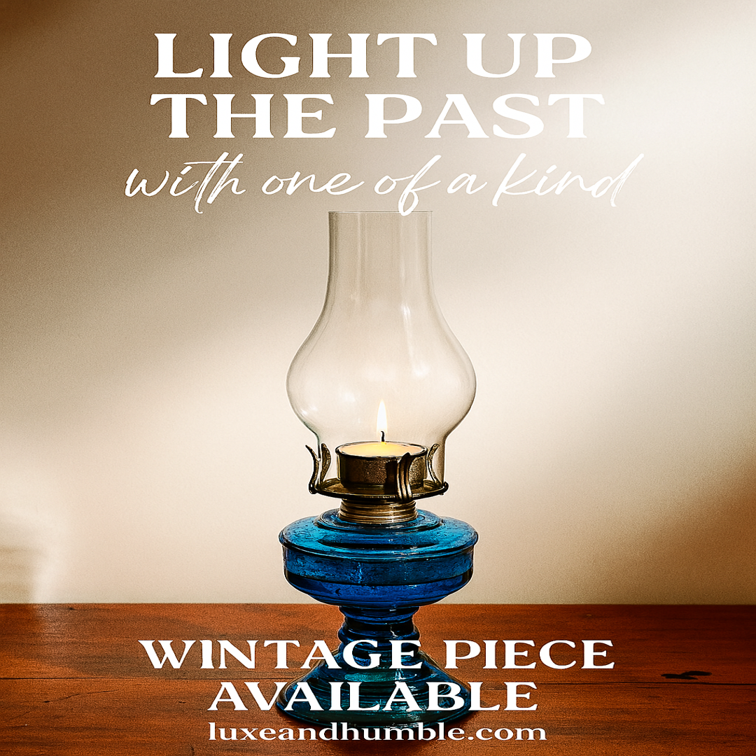 🕯️ Antique-Inspired Blue Glass Oil Lamp