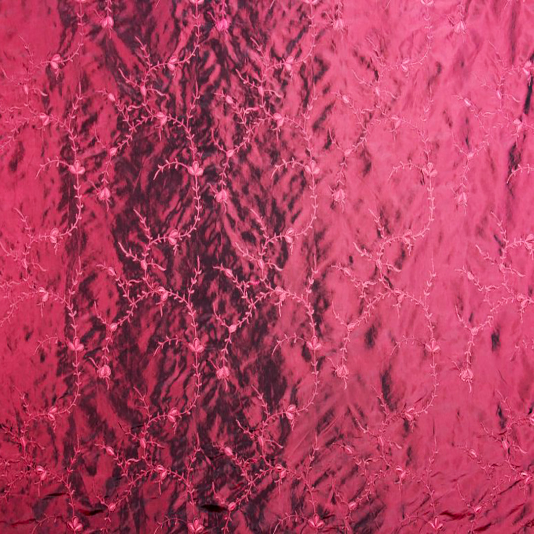 Embroidery Fabric in Cream, Scarlet, and Bamboo, featuring an intricate floral embroidery design, ideal for upholstery and home décor by Luxe & Humble.