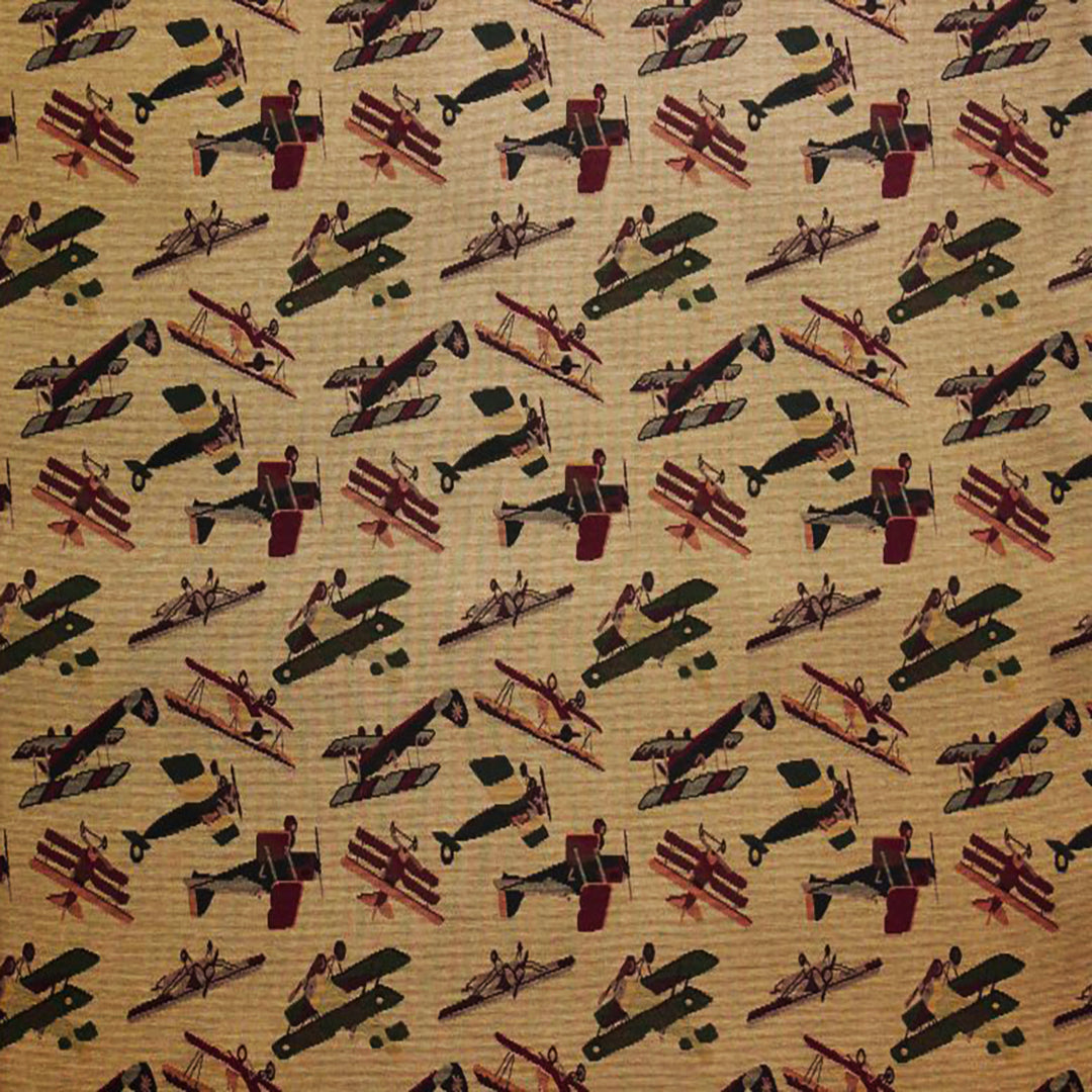 Flying Planes Natural Fabric showcasing vintage aircraft illustrations on natural cotton, ideal for aviation-themed projects and children's décor.
