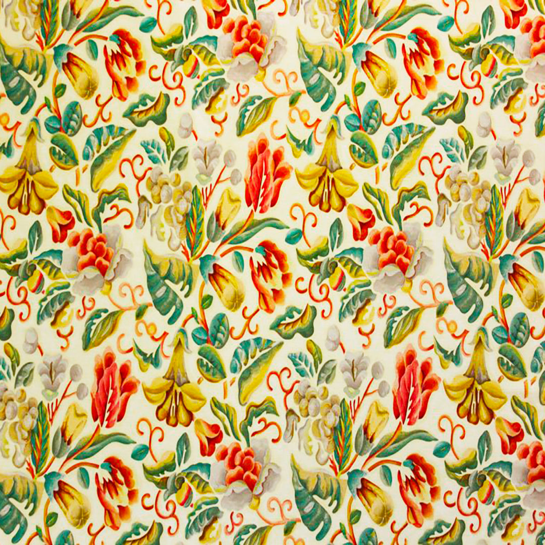 Homage Apicass Ecru cotton and linen blend fabric with floral/botanical print, ideal for light upholstery and home décor by Luxe & Humble