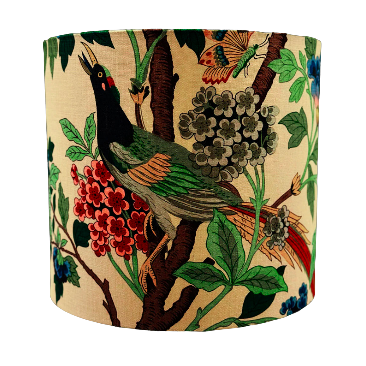 Luxe & Humble 40 cm Drum Lampshade – Hydrangea Bird 40 × 40 cm - Premium Homewares Melbourne
