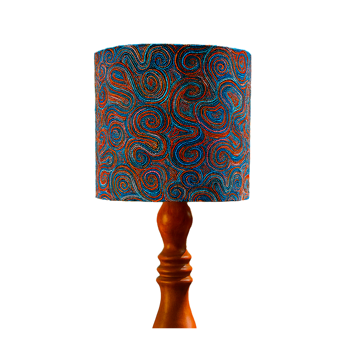 Luxe & Humble Aboriginal Dotted Mina Mina Dreaming Drum Lampshade - Premium Homewares Melbourne; styled view, lamp base not included