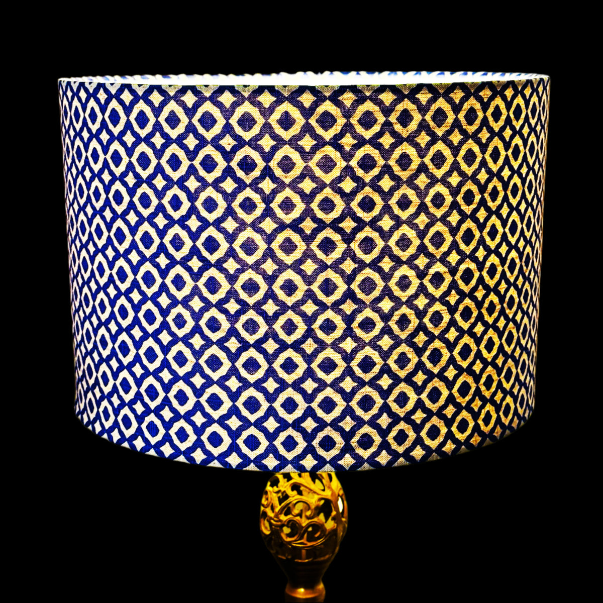 Luxe & Humble Beige & Dark Blue Geometric Print Linen Drum Lampshade – 40 cm - Premium Homewares Melbourne; gallery view 2