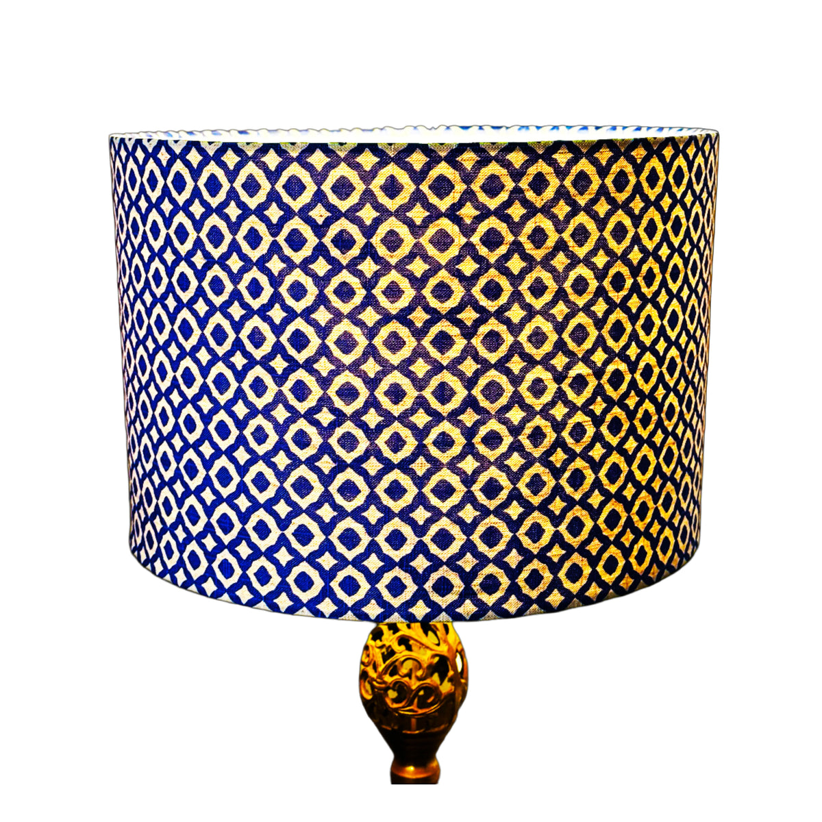 Luxe & Humble Beige & Dark Blue Geometric Print Linen Drum Lampshade – 40 cm - Premium Homewares Melbourne; gallery view 2
