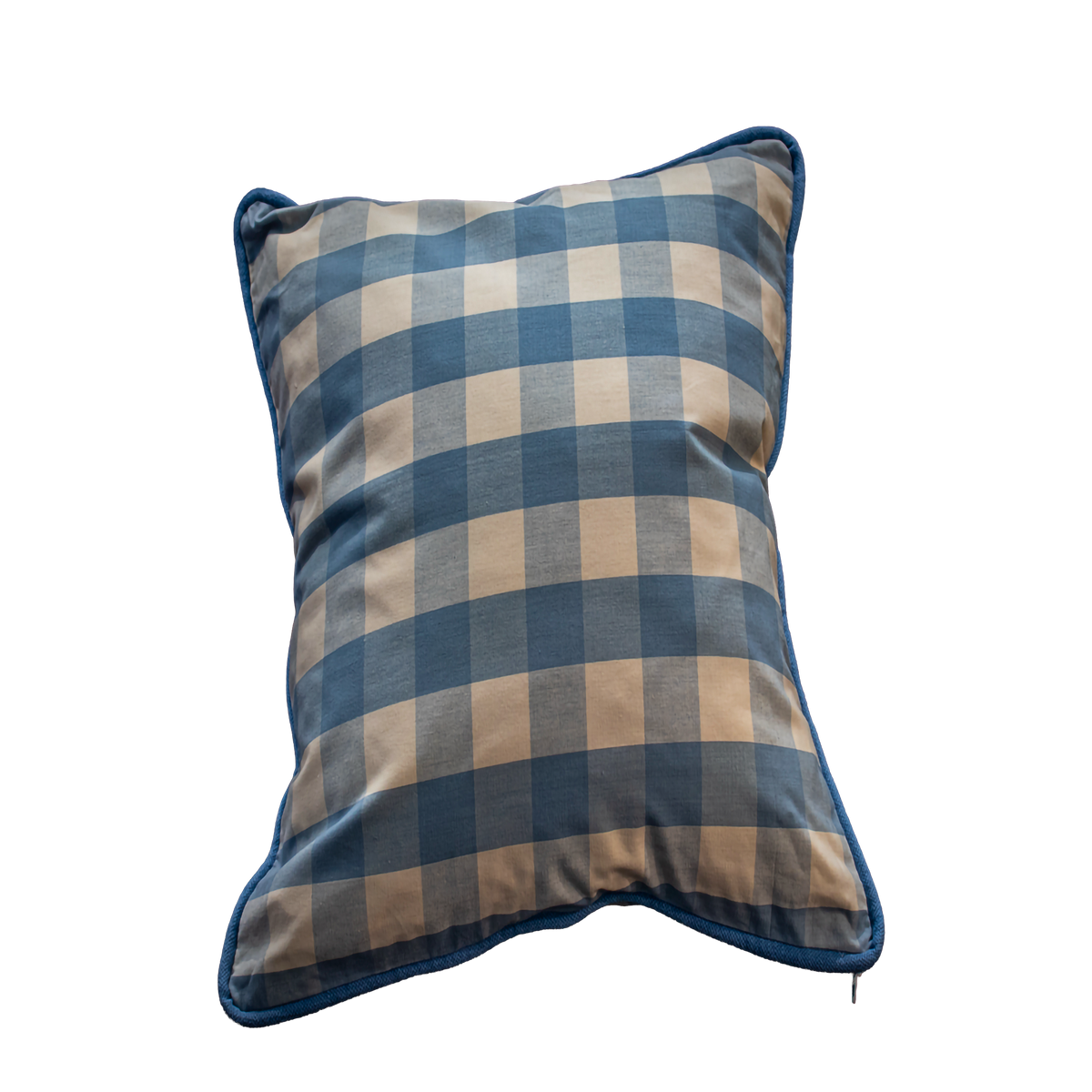 Luxe & Humble Bespoke Periwinkle Classic Blue Gingham Pillow with Crisp Tailored Periwinkle Pipping 50 × 50 cm - Premium Homewares Melbourne