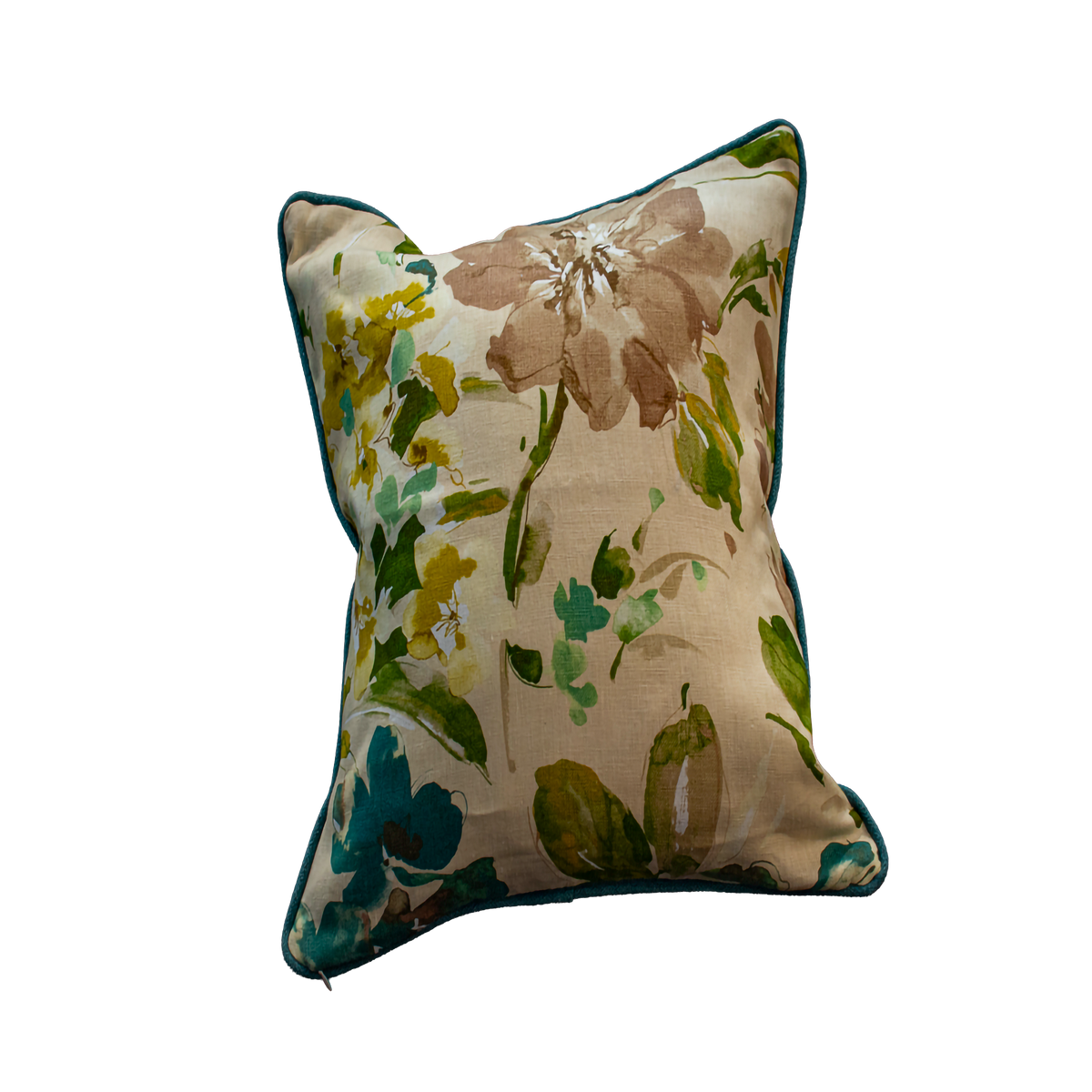 Luxe & Humble Bespoke Scatter Cushion featuring Teal, Green & Gold Watercolour floral print. 35 × 55 cm - Premium Homewares Melbourne