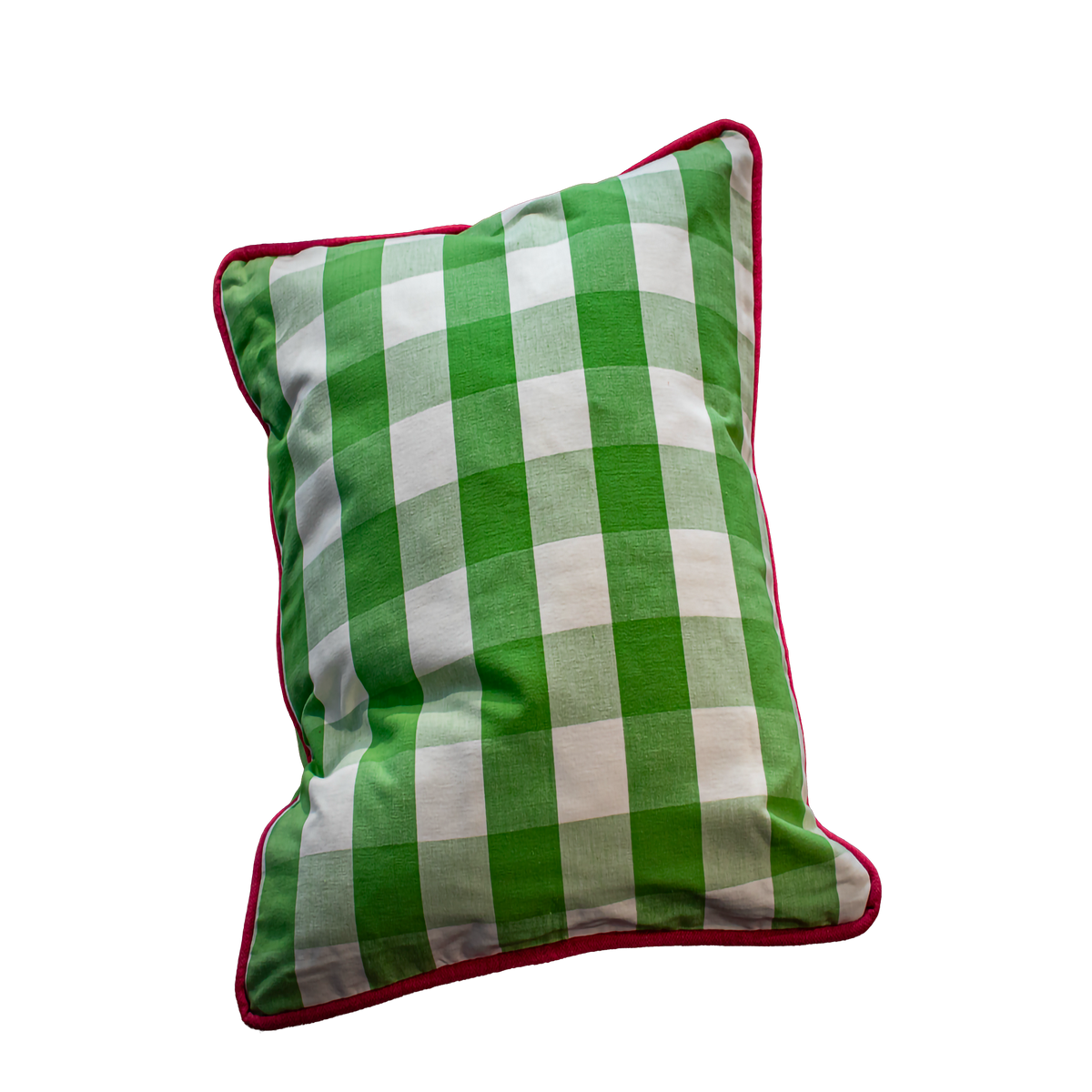 Luxe & Humble Bespoke Scatter Gingham Green and White Check Pillow with Bright Pink Piping - Premium Homewares Melbourne