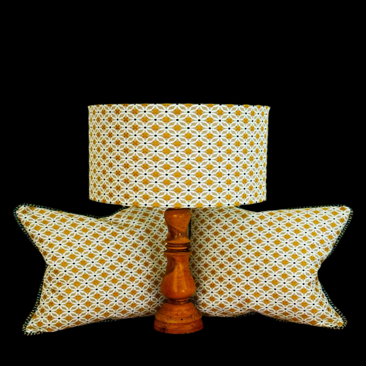 Luxe & Humble Golden Bloom Trio – Handcrafted Lampshade & Pillow Set ✨ — Styling view; lamp base not included - Premium Homewares Melbourne, Australia