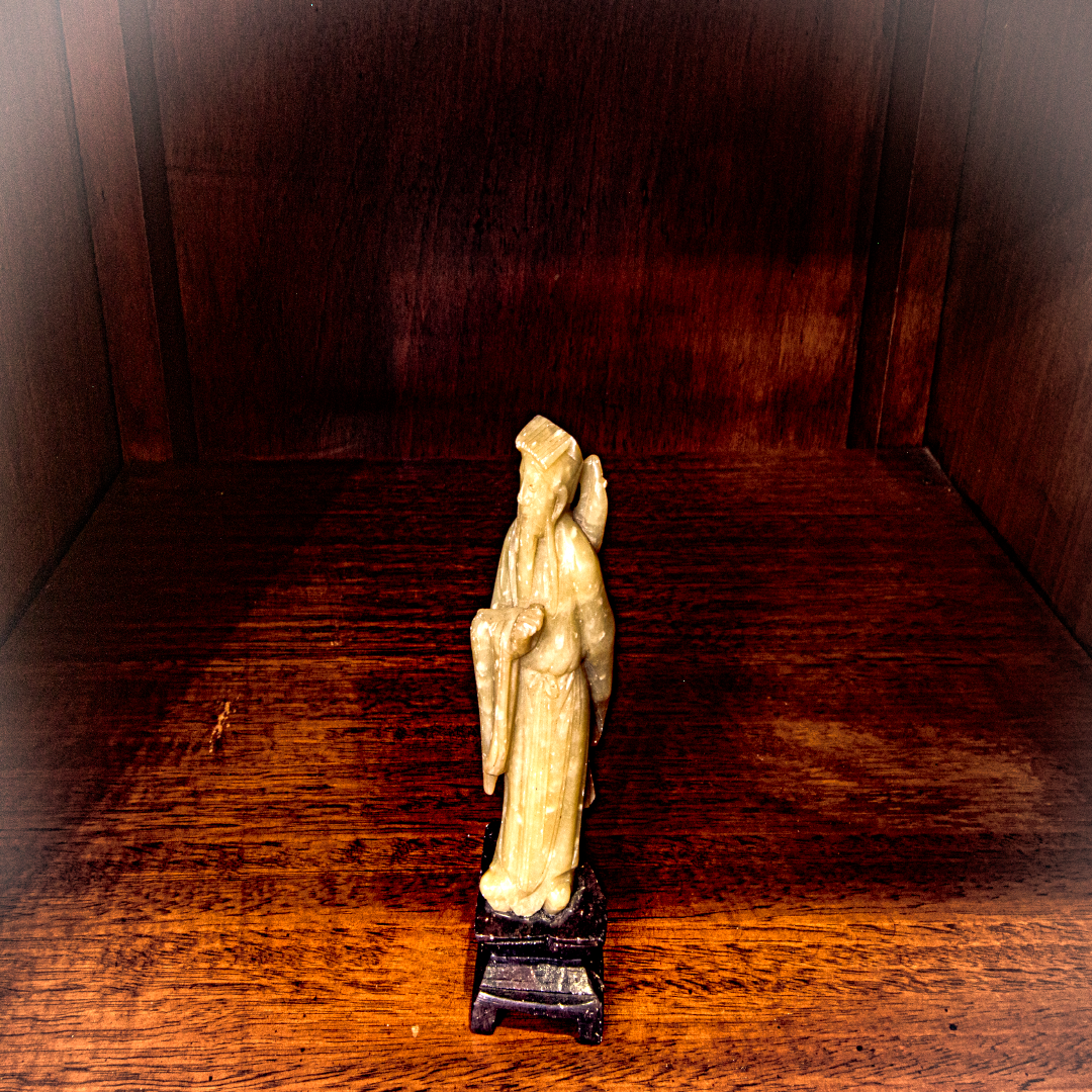 Luxe & Humble Green Soapstone Chinese Man Carving - 10.5 cm tall — Styled view - Premium Homewares Melbourne, Australia