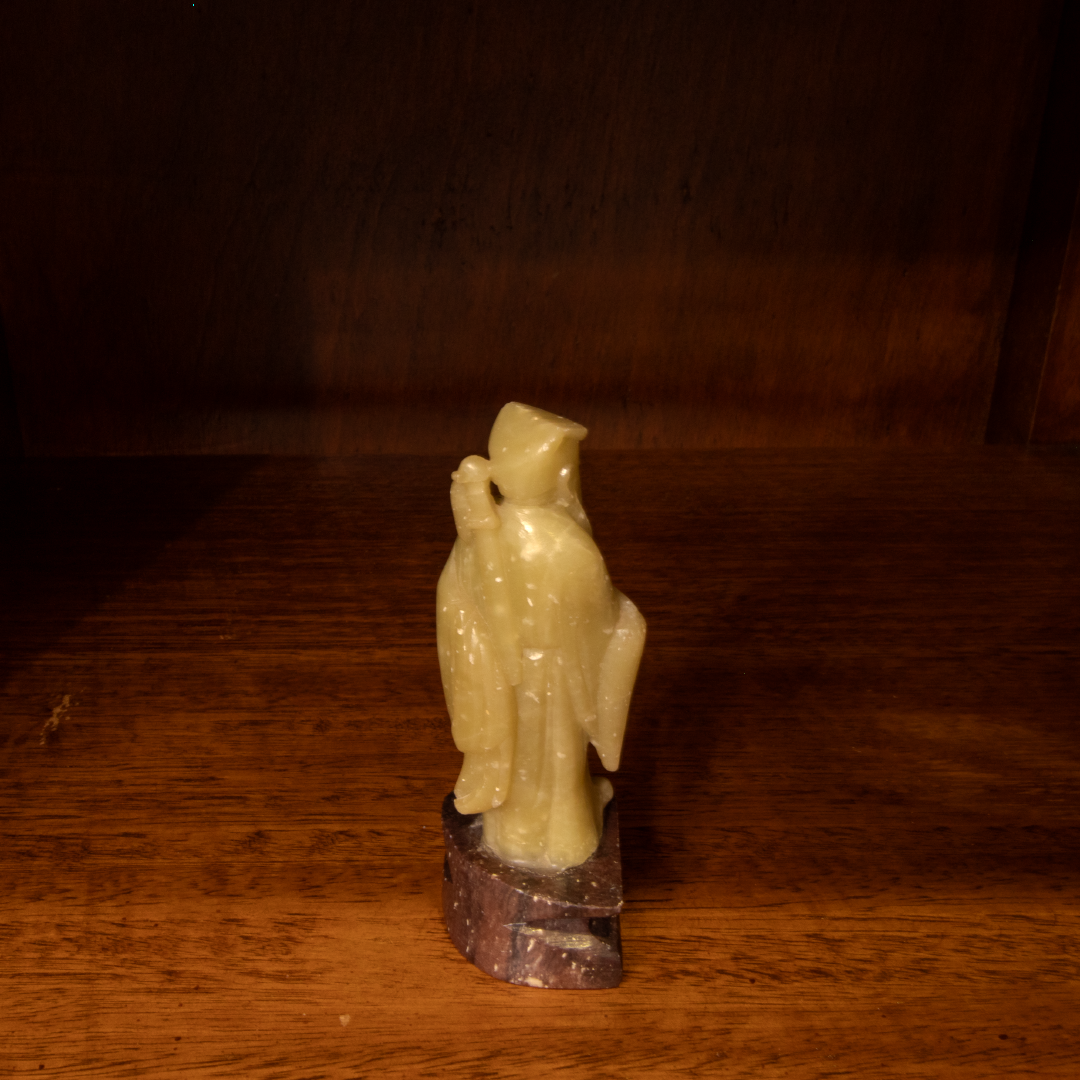 Luxe & Humble Green Soapstone Chinese Man Carving - 10.5 cm tall — Styled view - Premium Homewares Melbourne, Australia