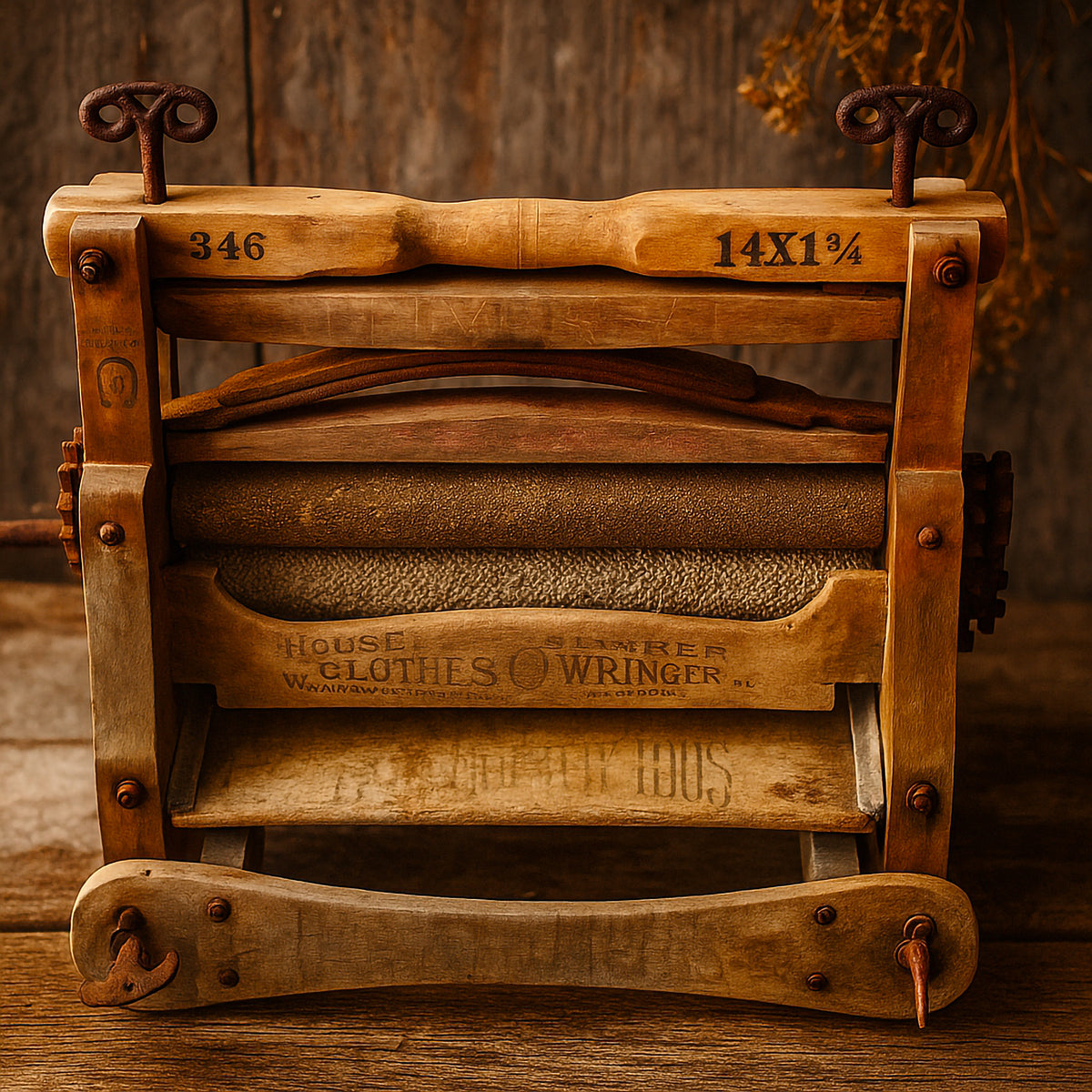 Luxe & Humble Vintage Timber & Cast Iron Clothes Wringer – Timeless Laundry Charm - Premium Homewares Melbourne; gallery view 2