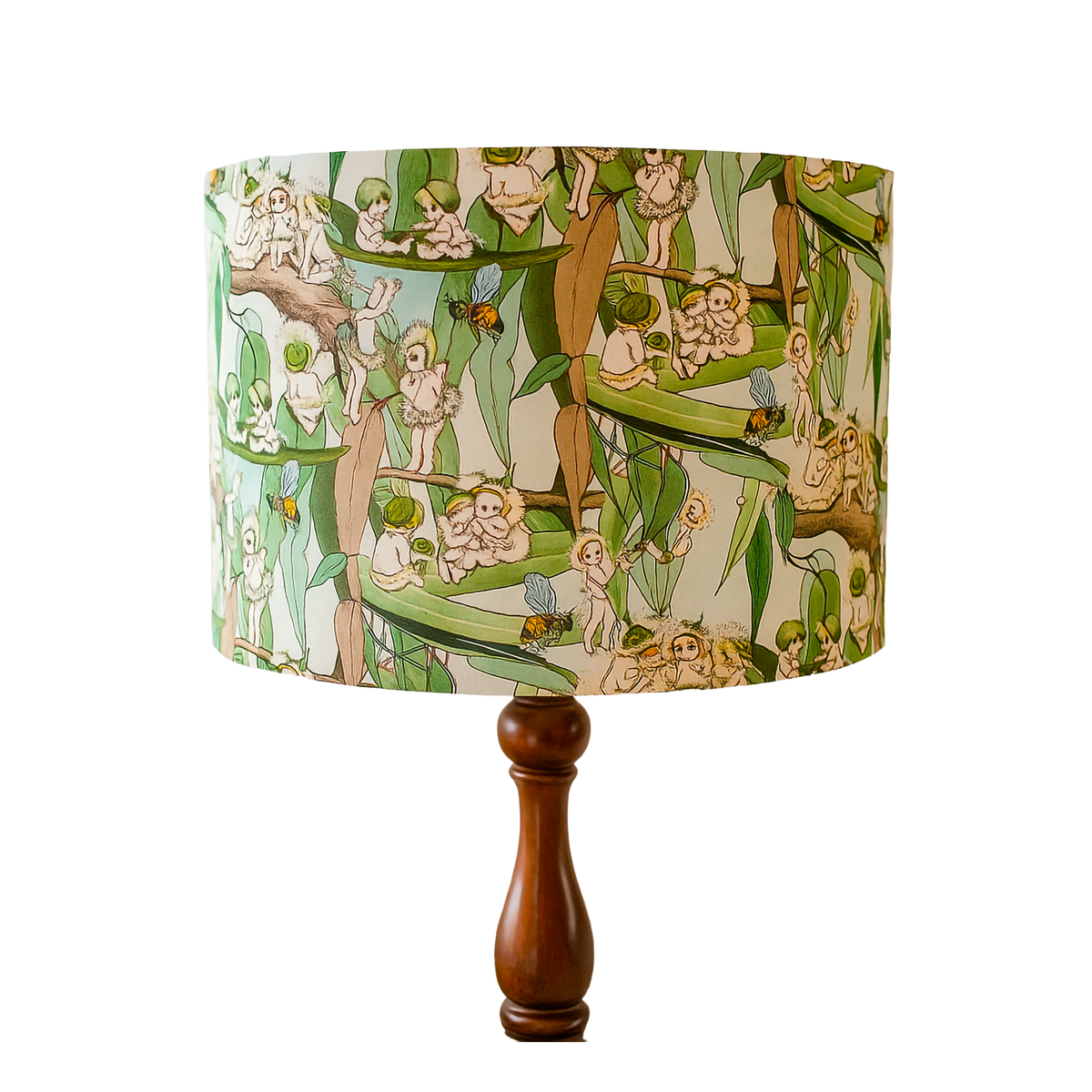 Luxe & Humble Whimsical Storybook Lampshade – Illustrated Botanical Fairy Design - Premium Homewares Melbourne; styled view, lamp base not included