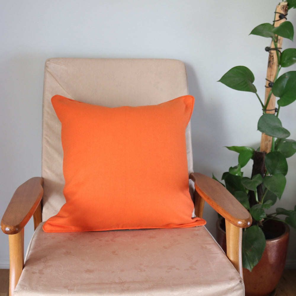 Pink Gingham Cushion with Orange Piping - Orange Back