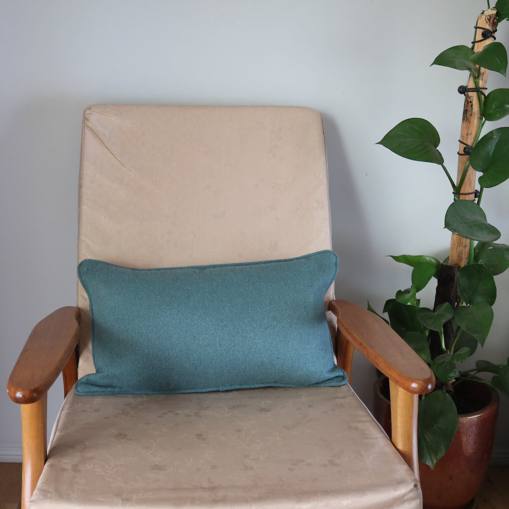 Beige, Green, Teal & Gold Floral Cushion - Back