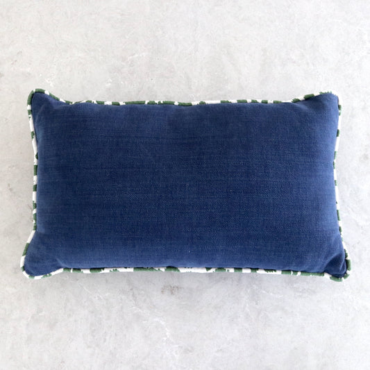 Denim Cushion with Green Leopard Print Piping