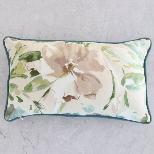 Beige, Green, Teal & Gold Floral Cushion